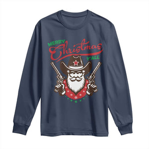 Merry Christmas Y'All Texas Cowboy Santa Long Sleeve Shirt TS09 Navy Print Your Wear