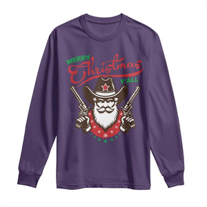 Merry Christmas Y'All Texas Cowboy Santa Long Sleeve Shirt TS09 Purple Print Your Wear