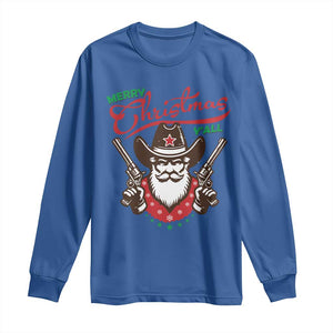 Merry Christmas Y'All Texas Cowboy Santa Long Sleeve Shirt TS09 Royal Blue Print Your Wear