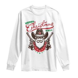 Merry Christmas Y'All Texas Cowboy Santa Long Sleeve Shirt TS09 White Print Your Wear