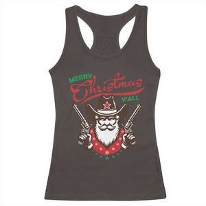 Merry Christmas Y'All Texas Cowboy Santa Racerback Tank Top TS09 Dark Chocolate Print Your Wear