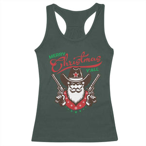 Merry Christmas Y'All Texas Cowboy Santa Racerback Tank Top TS09 Dark Forest Green Print Your Wear