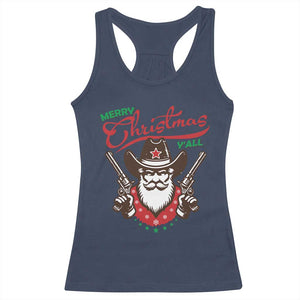 Merry Christmas Y'All Texas Cowboy Santa Racerback Tank Top TS09 Navy Print Your Wear