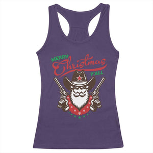 Merry Christmas Y'All Texas Cowboy Santa Racerback Tank Top TS09 Purple Print Your Wear