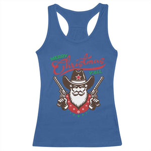 Merry Christmas Y'All Texas Cowboy Santa Racerback Tank Top TS09 Royal Blue Print Your Wear