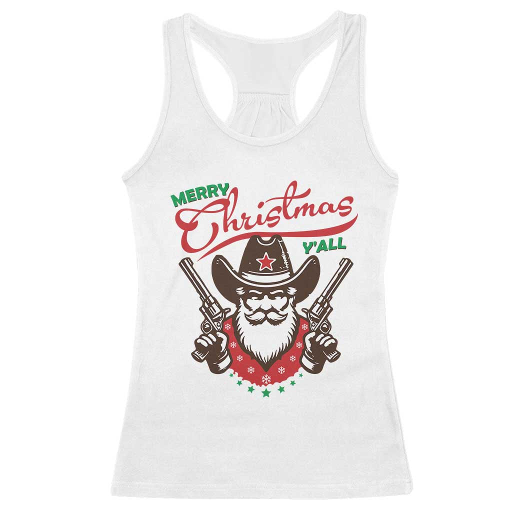 Merry Christmas Y'All Texas Cowboy Santa Racerback Tank Top TS09 White Print Your Wear