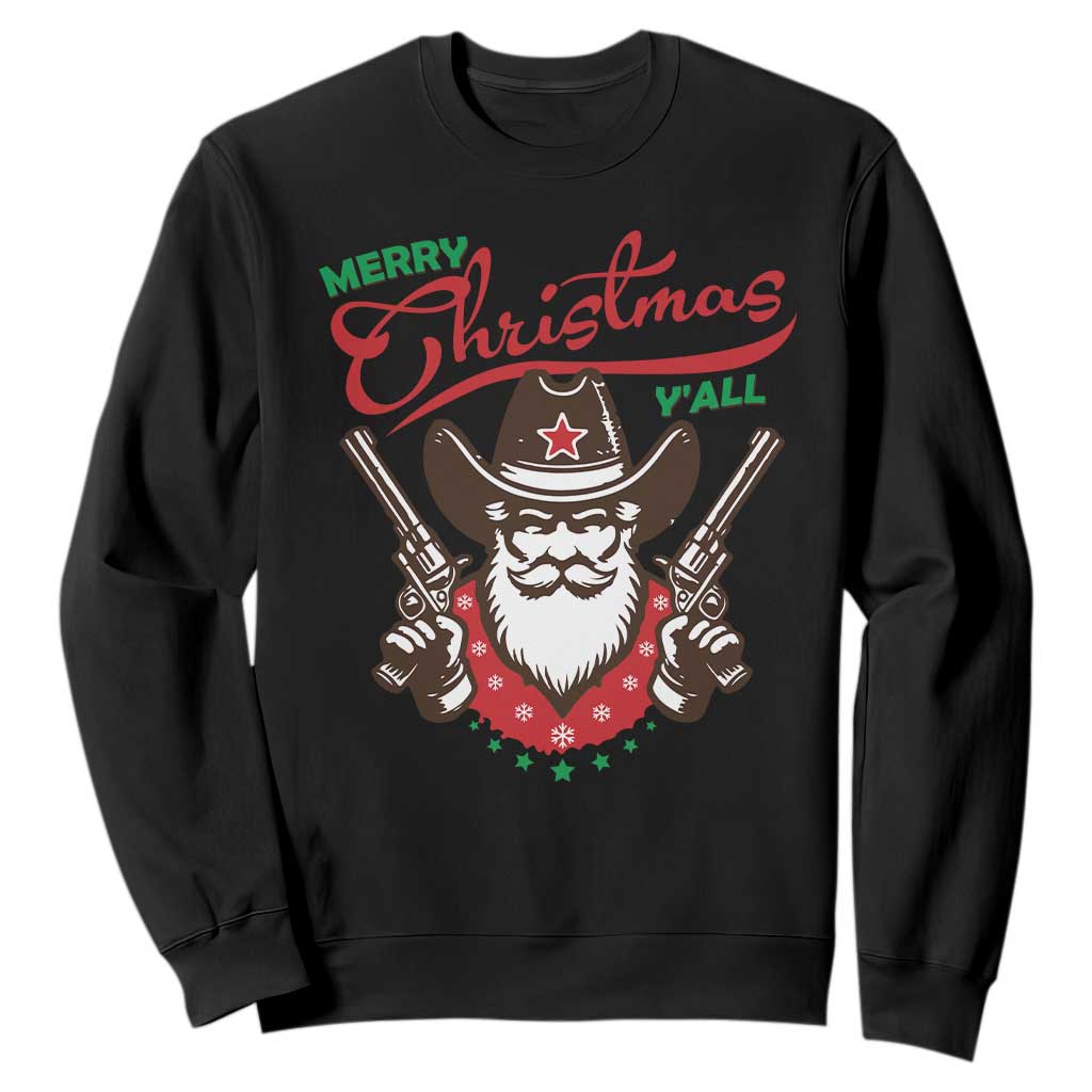 Merry Christmas Y'All Texas Cowboy Santa Sweatshirt TS09 Black Print Your Wear