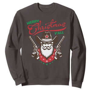 Merry Christmas Y'All Texas Cowboy Santa Sweatshirt TS09 Dark Chocolate Print Your Wear