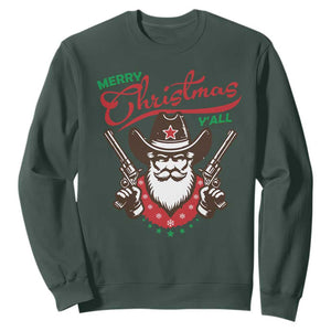 Merry Christmas Y'All Texas Cowboy Santa Sweatshirt TS09 Dark Forest Green Print Your Wear