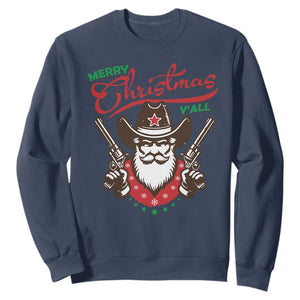 Merry Christmas Y'All Texas Cowboy Santa Sweatshirt TS09 Navy Print Your Wear