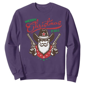 Merry Christmas Y'All Texas Cowboy Santa Sweatshirt TS09 Purple Print Your Wear