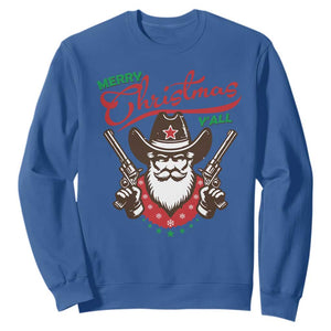 Merry Christmas Y'All Texas Cowboy Santa Sweatshirt TS09 Royal Blue Print Your Wear