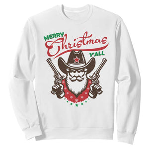 Merry Christmas Y'All Texas Cowboy Santa Sweatshirt TS09 White Print Your Wear