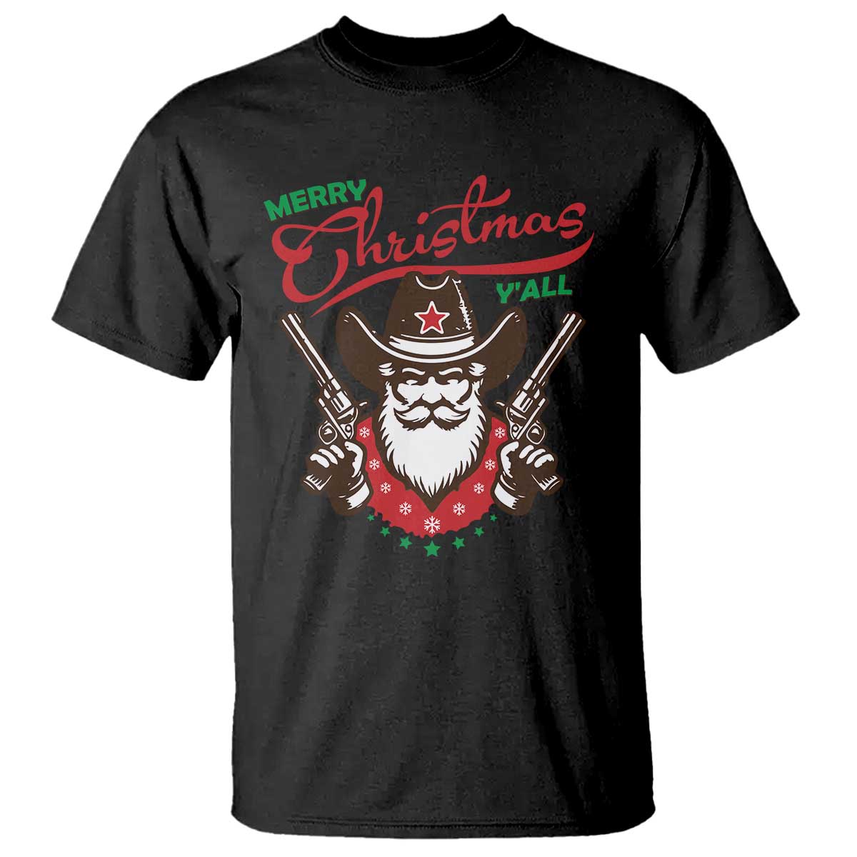 Merry Christmas Y'All Texas Cowboy Santa T Shirt TS09 Black Print Your Wear