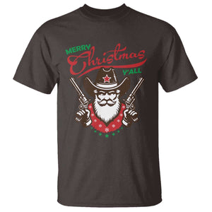 Merry Christmas Y'All Texas Cowboy Santa T Shirt TS09 Dark Chocolate Print Your Wear