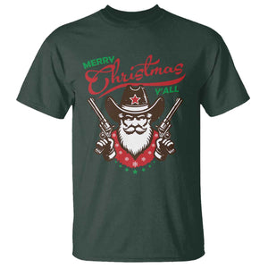 Merry Christmas Y'All Texas Cowboy Santa T Shirt TS09 Dark Forest Green Print Your Wear