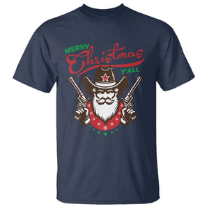 Merry Christmas Y'All Texas Cowboy Santa T Shirt TS09 Navy Print Your Wear