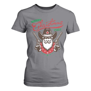 Merry Christmas Y'All Texas Cowboy Santa T Shirt For Women TS09 Charcoal Print Your Wear