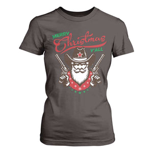 Merry Christmas Y'All Texas Cowboy Santa T Shirt For Women TS09 Dark Chocolate Print Your Wear