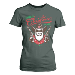 Merry Christmas Y'All Texas Cowboy Santa T Shirt For Women TS09 Dark Forest Green Print Your Wear