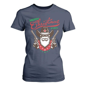 Merry Christmas Y'All Texas Cowboy Santa T Shirt For Women TS09 Navy Print Your Wear