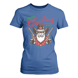 Merry Christmas Y'All Texas Cowboy Santa T Shirt For Women TS09 Royal Blue Print Your Wear