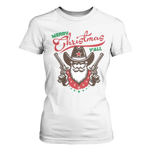 Merry Christmas Y'All Texas Cowboy Santa T Shirt For Women TS09 White Print Your Wear