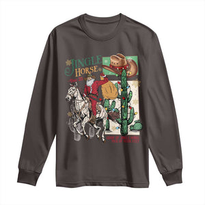 Western Christmas Long Sleeve Shirt Jingle Horse Pick Up Your Feet Cowboy Santa Rider TS09 Dark Chocolate Print Your Wear