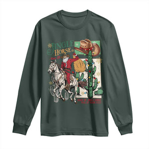 Western Christmas Long Sleeve Shirt Jingle Horse Pick Up Your Feet Cowboy Santa Rider TS09 Dark Forest Green Print Your Wear