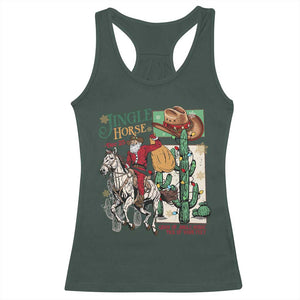 Western Christmas Racerback Tank Top Jingle Horse Pick Up Your Feet Cowboy Santa Rider TS09 Dark Forest Green Print Your Wear