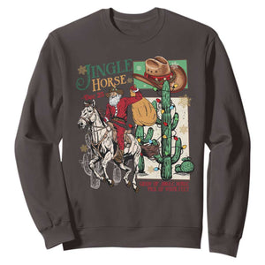 Western Christmas Sweatshirt Jingle Horse Pick Up Your Feet Cowboy Santa Rider TS09 Dark Chocolate Print Your Wear