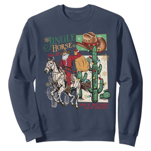 Western Christmas Sweatshirt Jingle Horse Pick Up Your Feet Cowboy Santa Rider TS09 Navy Print Your Wear