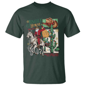 Western Christmas T Shirt Jingle Horse Pick Up Your Feet Cowboy Santa Rider TS09 Dark Forest Green Print Your Wear