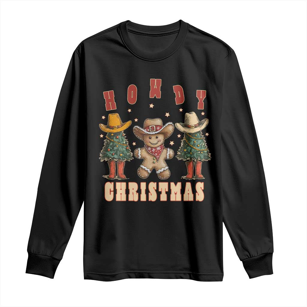 Howdy Christmas Long Sleeve Shirt Cowboy Cactus Xmas Tree TS09 Black Print Your Wear