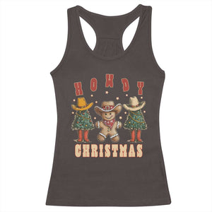 Howdy Christmas Racerback Tank Top Cowboy Cactus Xmas Tree TS09 Dark Chocolate Print Your Wear