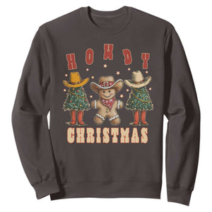 Howdy Christmas Sweatshirt Cowboy Cactus Xmas Tree TS09 Dark Chocolate Print Your Wear