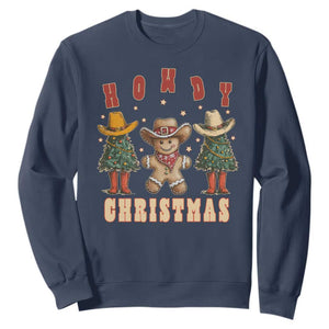 Howdy Christmas Sweatshirt Cowboy Cactus Xmas Tree TS09 Navy Print Your Wear