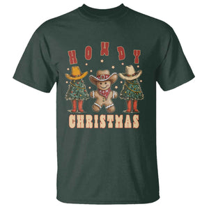 Howdy Christmas T Shirt Cowboy Cactus Xmas Tree TS09 Dark Forest Green Print Your Wear