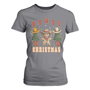 Howdy Christmas T Shirt For Women Cowboy Cactus Xmas Tree TS09 Charcoal Print Your Wear