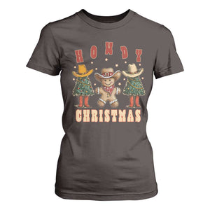 Howdy Christmas T Shirt For Women Cowboy Cactus Xmas Tree TS09 Dark Chocolate Print Your Wear