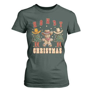 Howdy Christmas T Shirt For Women Cowboy Cactus Xmas Tree TS09 Dark Forest Green Print Your Wear