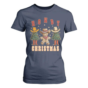 Howdy Christmas T Shirt For Women Cowboy Cactus Xmas Tree TS09 Navy Print Your Wear