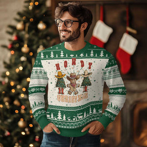 Howdy Xmas Ugly Christmas Sweater Cowboy Cactus Xmas Tree TS09 Green Print Your Wear