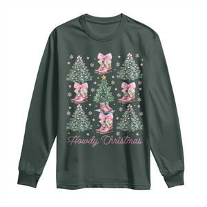 Howdy Christmas Long Sleeve Shirt Coquette Christmas Tree Cowgirl TS09 Dark Forest Green Print Your Wear