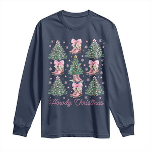 Howdy Christmas Long Sleeve Shirt Coquette Christmas Tree Cowgirl TS09 Navy Print Your Wear