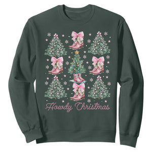 Howdy Christmas Sweatshirt Coquette Christmas Tree Cowgirl TS09 Dark Forest Green Print Your Wear