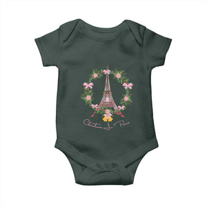 Joyeux Noel Eiffel Tower Christmas In Paris Baby Onesie TS09 Dark Forest Green Print Your Wear