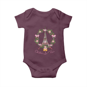 Joyeux Noel Eiffel Tower Christmas In Paris Baby Onesie TS09 Maroon Print Your Wear