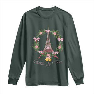 Joyeux Noel Eiffel Tower Christmas In Paris Long Sleeve Shirt TS09 Dark Forest Green Print Your Wear