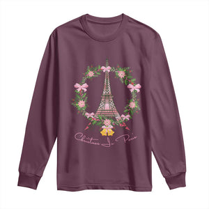 Joyeux Noel Eiffel Tower Christmas In Paris Long Sleeve Shirt TS09 Maroon Print Your Wear